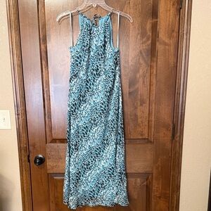 Ann Taylor Teal and Black Animal Print Halter Maxi Dress - 10